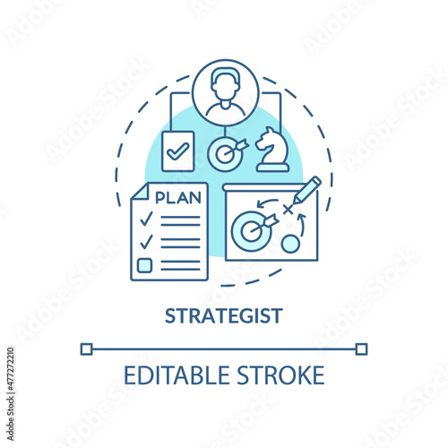 Strategist turquoise concept icon. Digital marketing specialist abstract idea thin line illustration. Isolated outline drawing. Editable stroke. Roboto-Medium, Myriad Pro-Bold fonts used