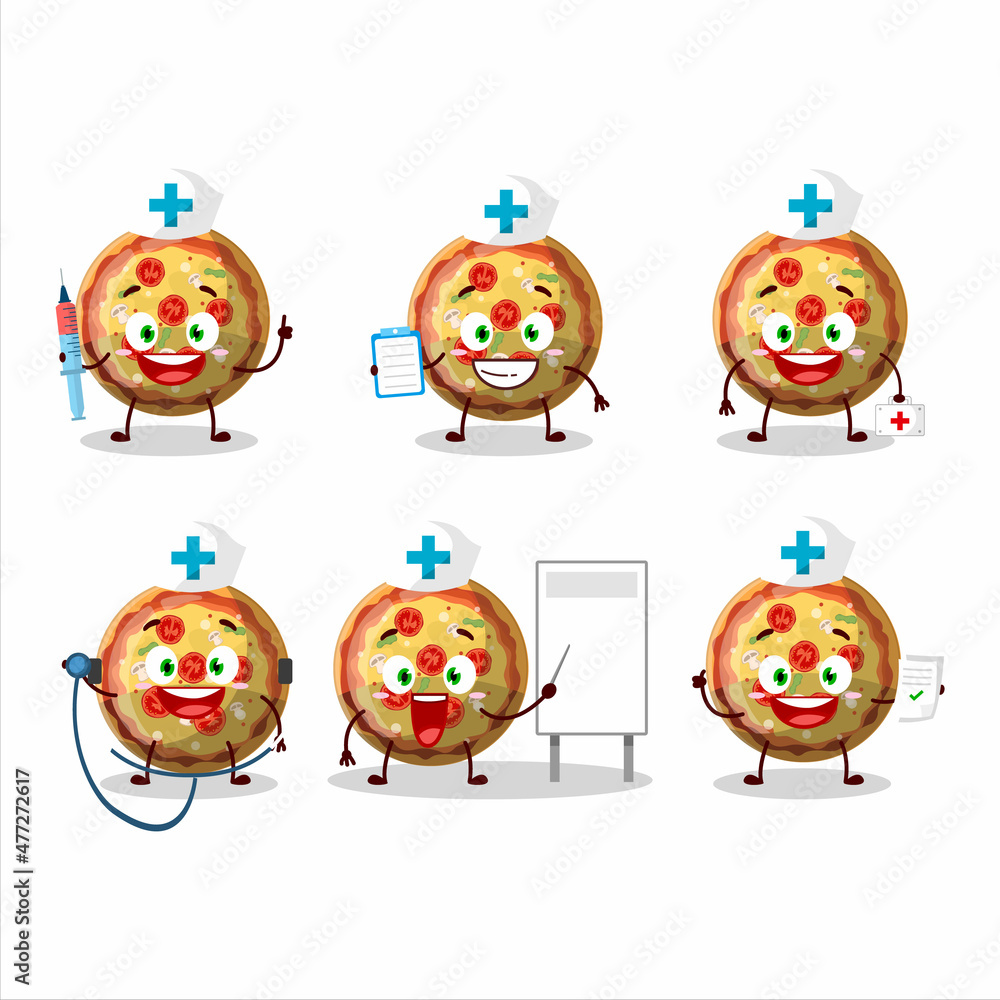 Doctor profession emoticon with pizza gummy candy cartoon character