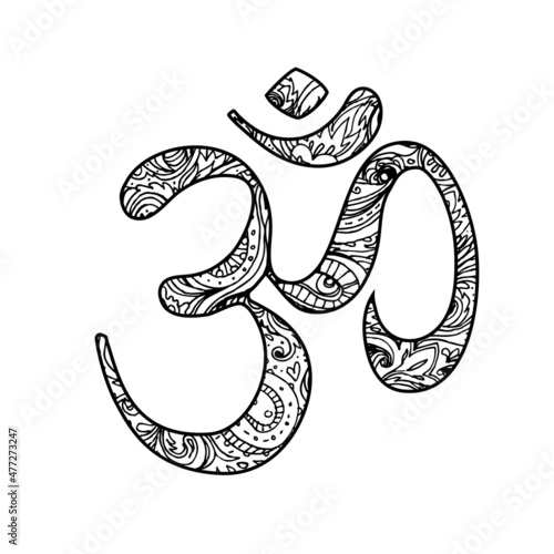 Diwali Om Sacred symbol. Ornate decorative vector elements. Hand drawn backgr...
