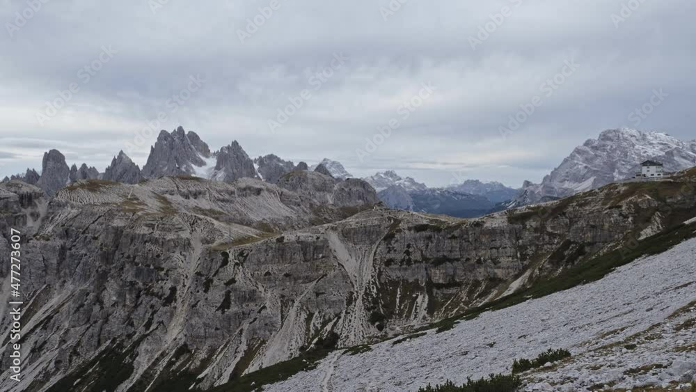 Panoramic view of the famous peaks of the Dolomites, Tre Cime di Lavaredo National Park, Dolomiti Alps, South Tyrol, Italy Panoramic view of the famous peaks of the Dolomites, Tre Cime di Lavaredo National Park, Dolomiti Alps, South Tyrol, Italy