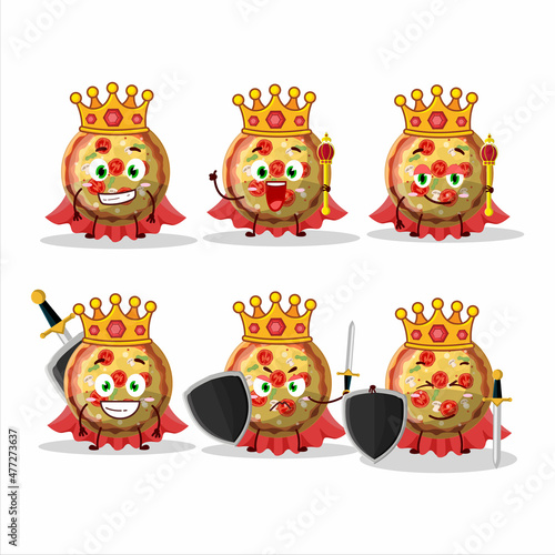 A Charismatic King pizza gummy candy cartoon character wearing a gold crown
