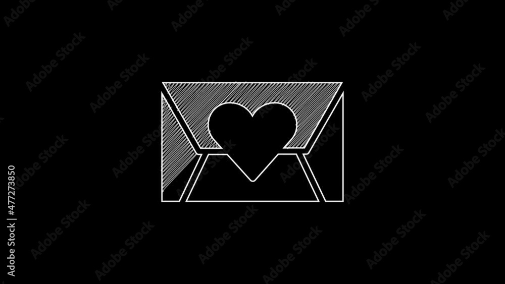 White line Envelope with Valentine heart icon isolated on black background. Message love. Letter love and romance. 4K Video motion graphic animation White line Envelope with Valentine heart icon isolated on black background. Message love. Letter love and romance. 4K Video motion graphic animation