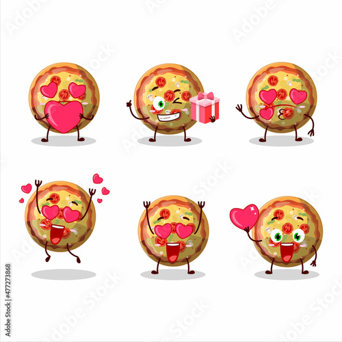 Pizza gummy candy cartoon character with love cute emoticon