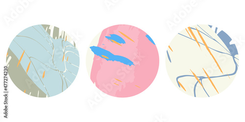 Vector set of highlight icon cover buttons. Colorful feminine circle shapes with organic abstract drawings. Blog, website, social media account templates for buttons.