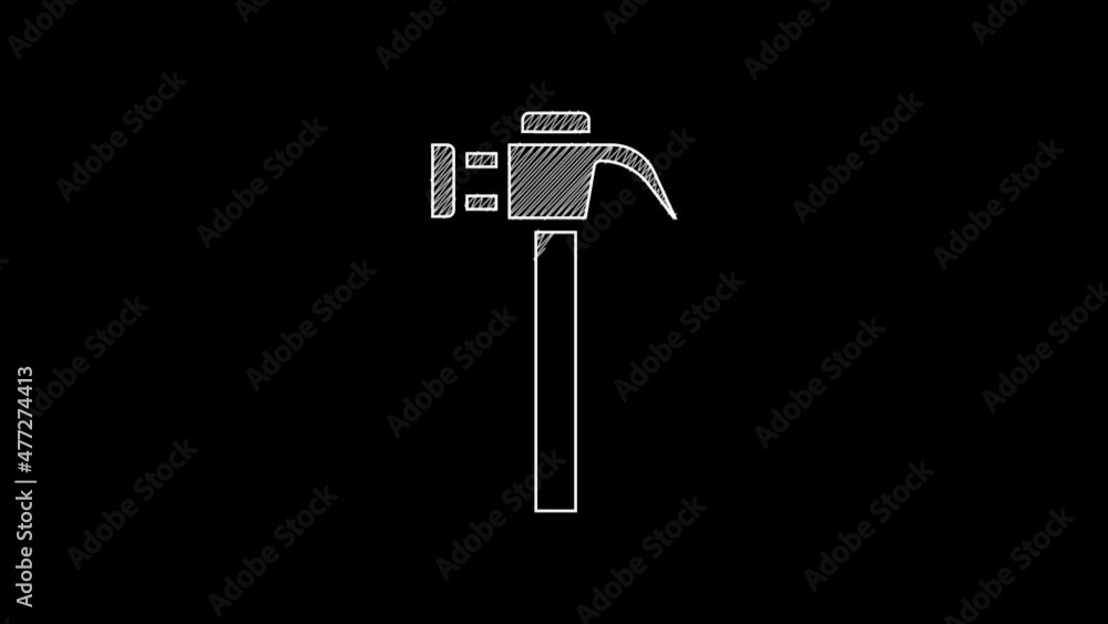 White line Hammer icon isolated on black background. Tool for repair. 4K Video motion graphic animation White line Hammer icon isolated on black background. Tool for repair. 4K Video motion graphic animation