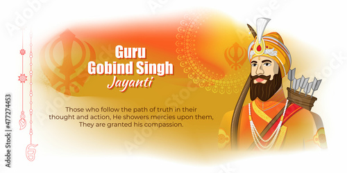 Vector illustration of Guru Gobind Singh jayanti, Indian religious festival of Sikh, abstract concept banner.