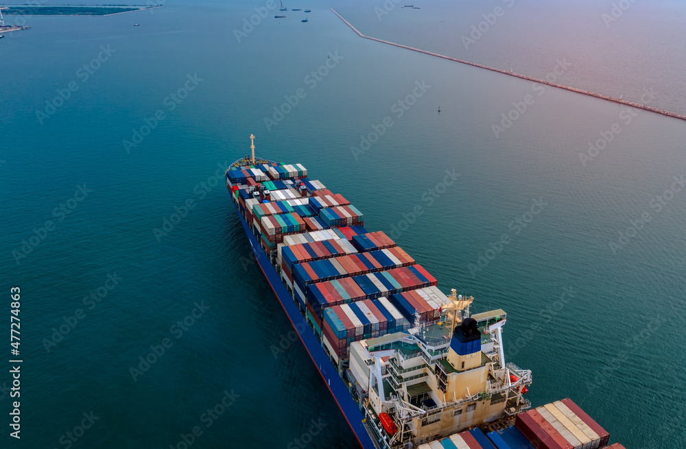 The logistic network Ocean sea with ship of business Logistics and transportation with  International Container Cargo ship and import export oversea image