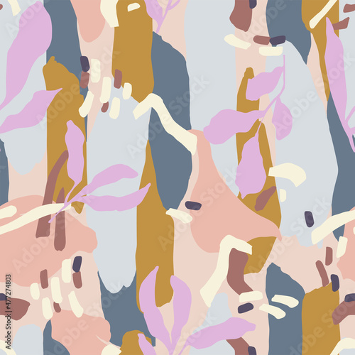 Vector abstract contemporary modern shape and leaf illustration seamless repeat pattern home decor print textile fashion fabric textile  