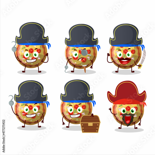 Cartoon character of pizza gummy candy with various pirates emoticons