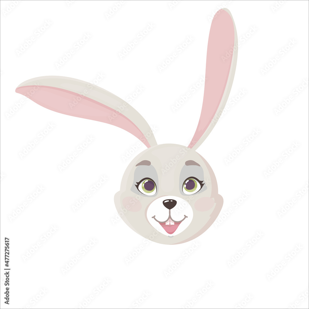 Muzzle of a Cute rabbit in a cartoon style. Emotions in animals. Vector illustration isolated on white background. Muzzle of a Cute rabbit in a cartoon style. Emotions in animals. Vector illustration isolated on white background.