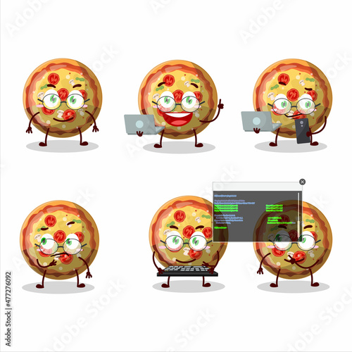 Pizza gummy candy Programmer cute cartoon character with