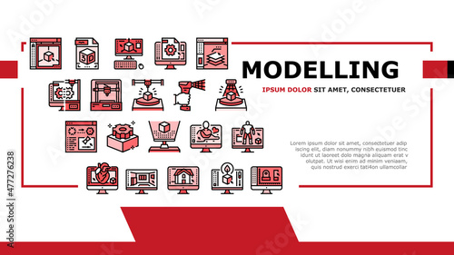 3d Modelling Software And Device Landing Web Page Header Banner Template Vector. 3d Modelling Computer Program For Interior Visualization And Architecture Exterior, Scanning And Printing Illustration