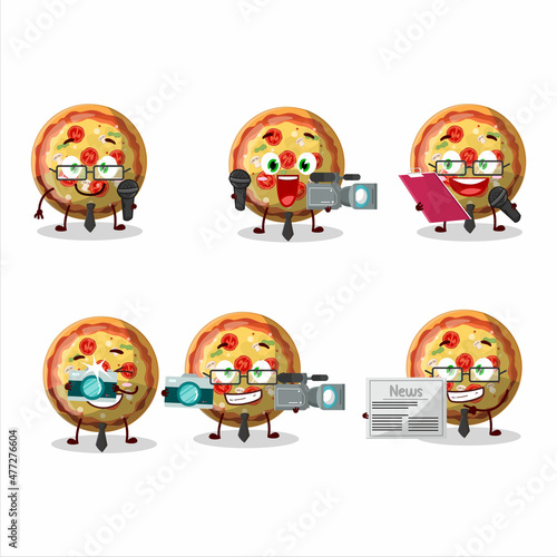Character reporter pizza gummy candy cute mascot with microphone