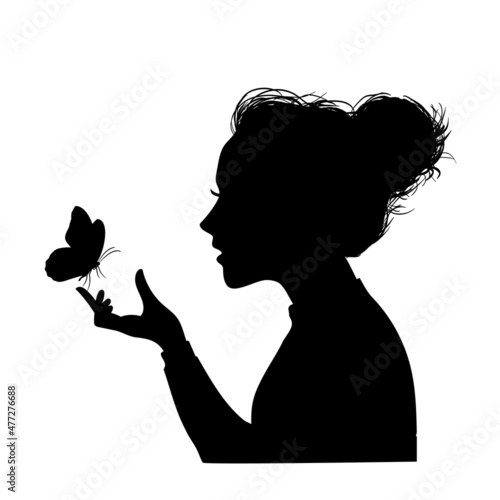 Sticker Silhouette of a young girl with butterfly