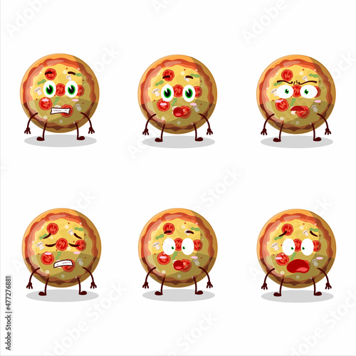 Character cartoon of pizza gummy candy with scared expression