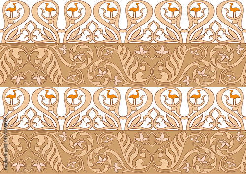 Interlacing abstract ornament in the medieval, romanesque style. Seamless pattern, background. Outline vector illustration.