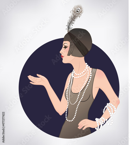 Flapper girl: Retro party invitation design template. Vector illustration.