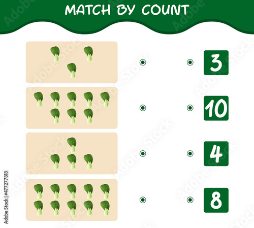 Match by count of cartoon bok choy. Match and count game. Educational game for pre shool years kids and toddlers