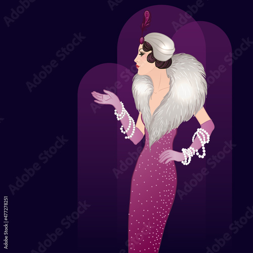 Flapper girl: Retro party invitation design template. Vector illustration.
