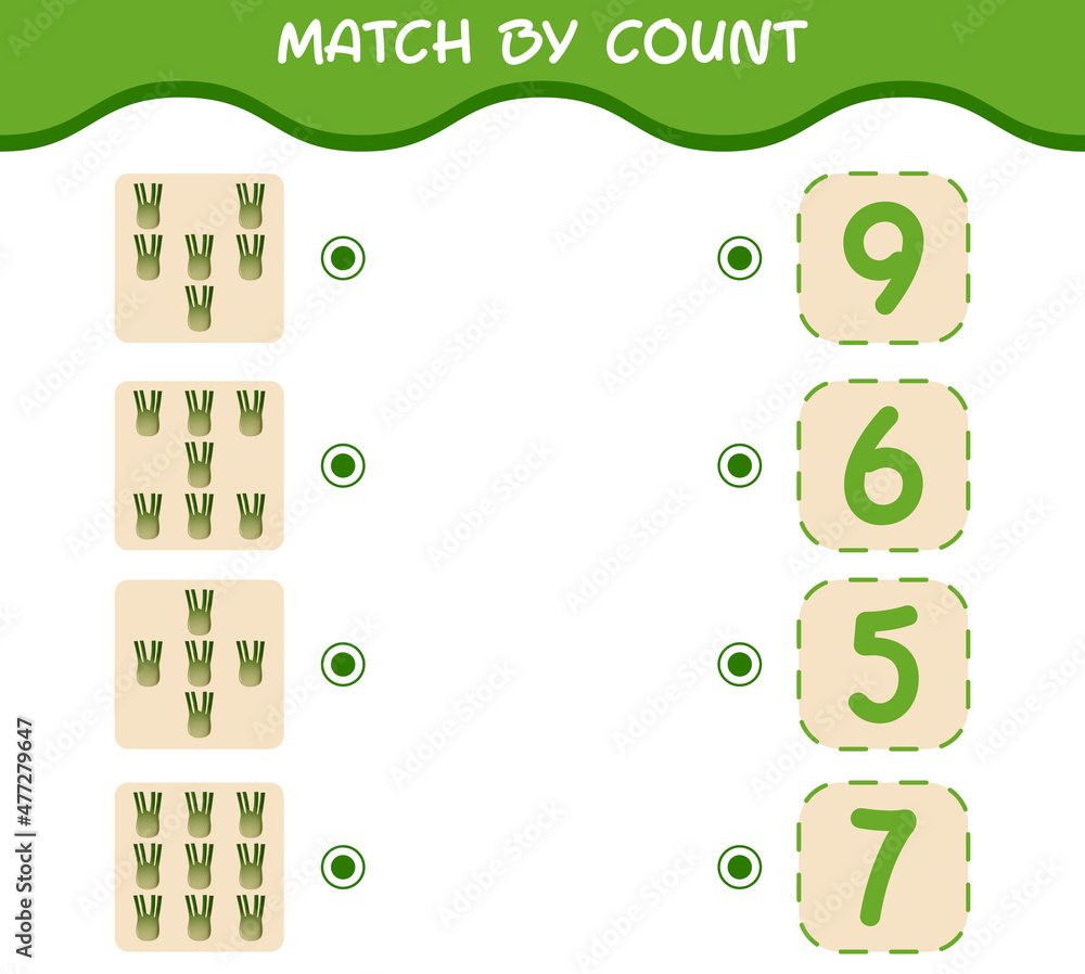 Match by count of cartoon fennel. Match and count game. Educational game for pre shool years kids and toddlers