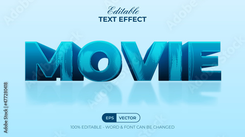 Movie 3d text effect reflection style theme. Editable text effect.
