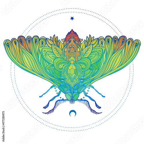 Colorful gradient decorative vector illustration of moth isolated on white ov...