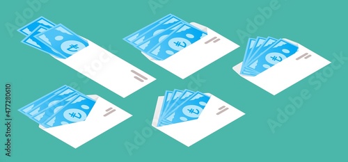 Turkish Lira Money in Envelope Isometric Icon