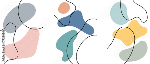 Collection of minimalistic simple abstractions with colored geometric shapes on white background