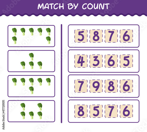 Match by count of cartoon bok choy. Match and count game. Educational game for pre shool years kids and toddlers