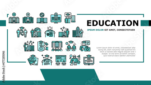 Higher Education And Graduation Landing Web Page Header Banner Template Vector. Two Four Year Higher Education In College And University Private Profit Institution International Admission Illustration