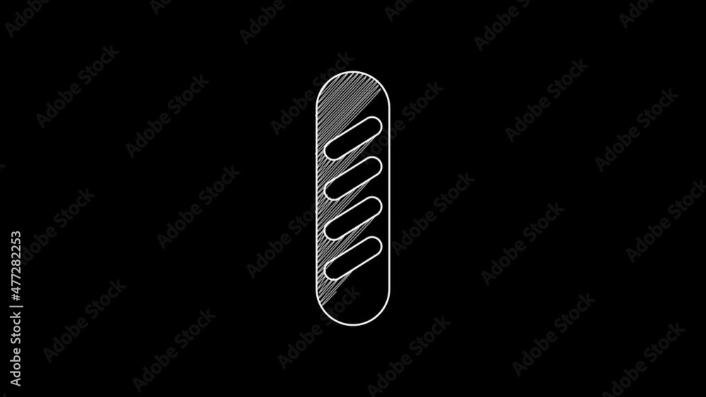 White line French baguette bread icon isolated on black background. 4K Video motion graphic animation White line French baguette bread icon isolated on black background. 4K Video motion graphic animation