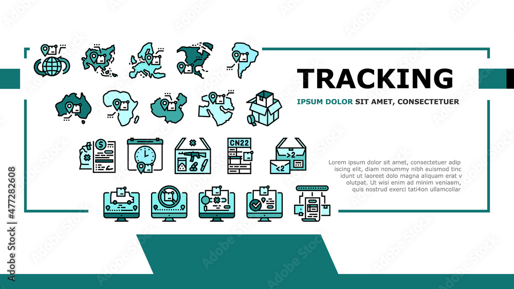 Shipment Tracking International Landing Web Page Header Banner Template Vector. Middle East Europe, China And Africa, Australia And Asia, South America And North America Shipment Tracking Illustration