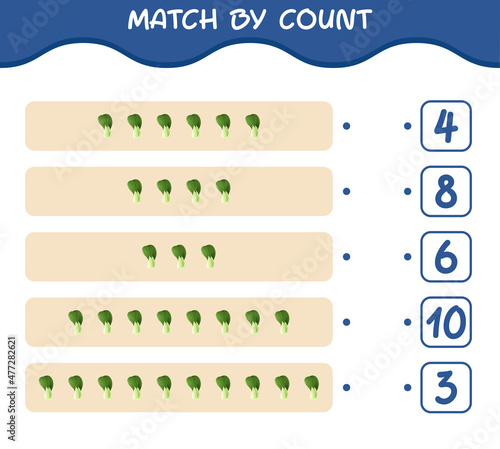 Match by count of cartoon bok choy. Match and count game. Educational game for pre shool years kids and toddlers
