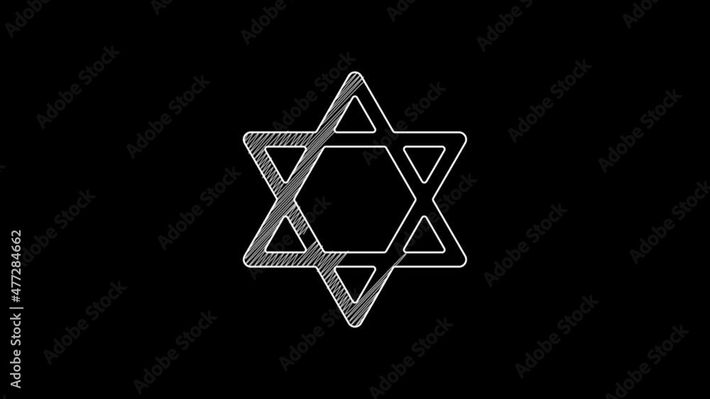 White line Star of David icon isolated on black background. Jewish religion symbol. Symbol of Israel. 4K Video motion graphic animation White line Star of David icon isolated on black background. Jewish religion symbol. Symbol of Israel. 4K Video motion graphic animation