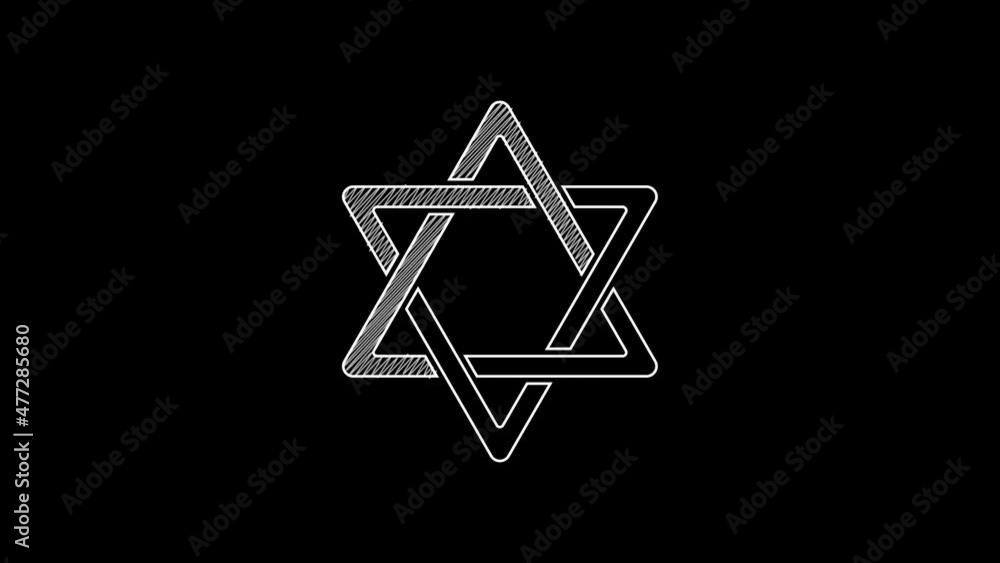 White line Star of David icon isolated on black background. Jewish religion symbol. Symbol of Israel. 4K Video motion graphic animation