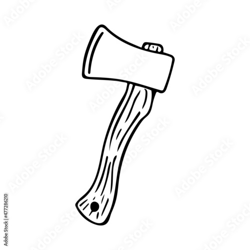 Hand drawn doodle axe. Vector lumberjack axes clipart. Outline.