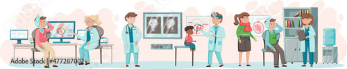Otolaryngologist doctor with nose, ear and throat or ENT diagnostic and treatment instruments. Otology doctor with patient. Otorhinolaryngology healthcare medicine or otolaryngology diseases