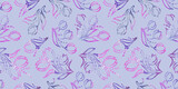 Spring Watercolor Floral Seamless Patterns with packaging and scrapbooking. colorful tulip violet and purple branch and Flower on gray Background