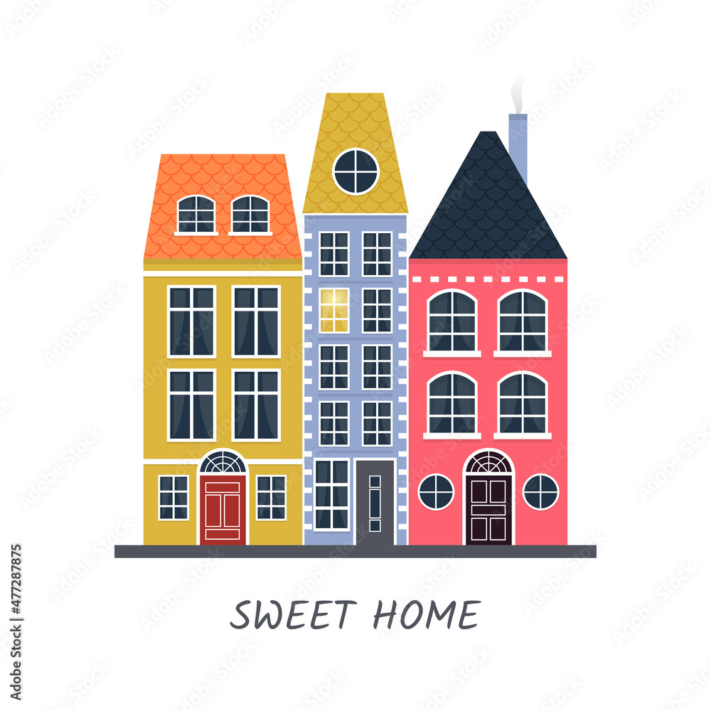 Scandi colorful houses. Scandinavian style city. Scandi colorful houses. Scandinavian style city.