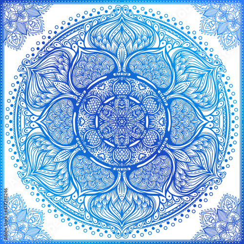 Vector ornamental mandala inspired ethnic art, patterned Indian paisley. Hand...