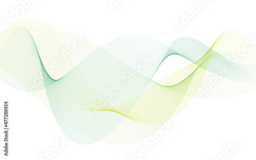 Wave lines flowing. Motion dynamic green and yellow lines isolated on white background. Abstract wave element for design. Vector illustration