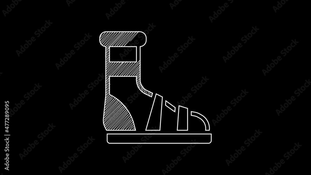 White line Slippers with socks icon isolated on black background. Beach slippers sign. Flip flops. 4K Video motion graphic animation White line Slippers with socks icon isolated on black background. Beach slippers sign. Flip flops. 4K Video motion graphic animation