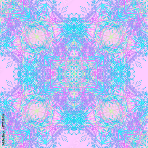 Sacred Geometry Symbols in Mandala seamless pattern. Vintage decorative eleme...