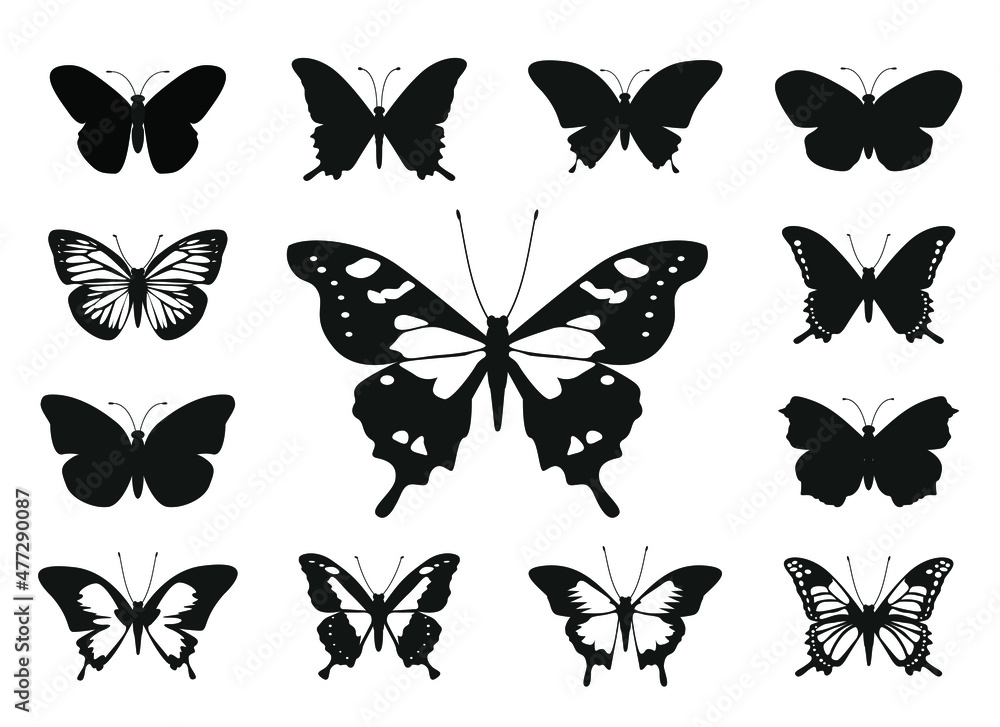 Set black vector Butterfly icon. Set black vector Butterfly icon.