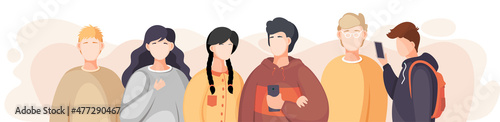 Group of people standing together community and togetherness concept, diversity portrait. Characters men and women isolated on white. Crowd community. Social diversity friends or relatives
