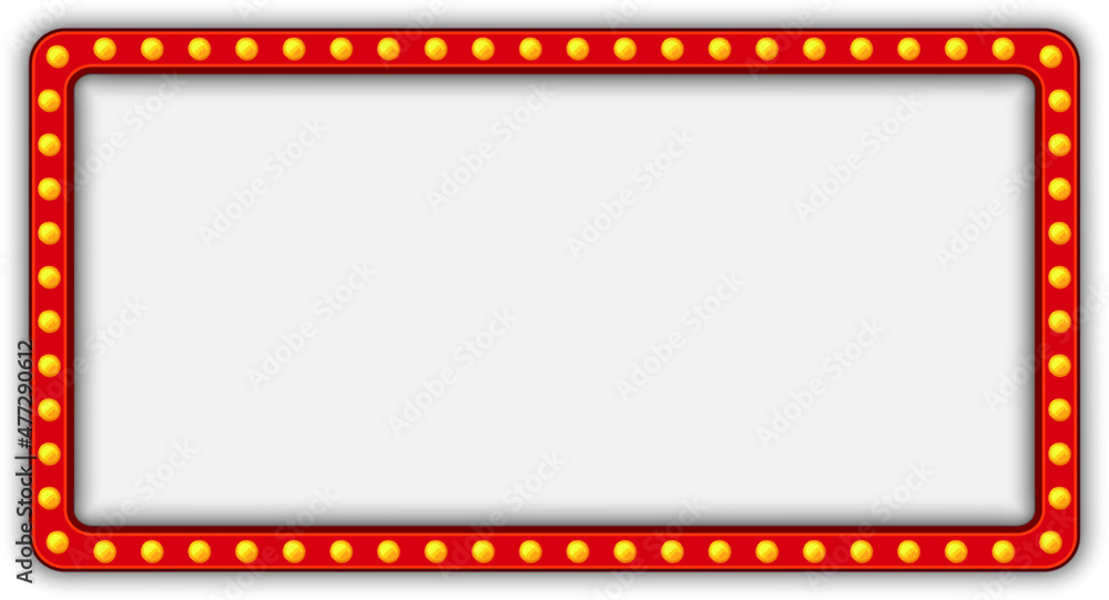 Red marquee gold light board sign retro on white background. Vector illustration