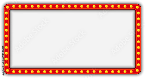 Red marquee gold light board sign retro on white background. Vector illustration