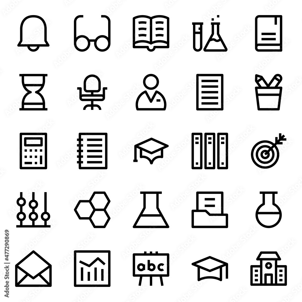 Outline icons for education. Outline icons for education.