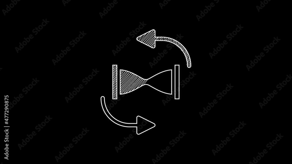 White line Old hourglass with flowing sand icon isolated on black background. Sand clock sign. Business and time management concept. 4K Video motion graphic animation White line Old hourglass with flowing sand icon isolated on black background. Sand clock sign. Business and time management concept. 4K Video motion graphic animation