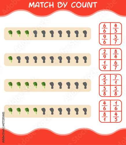 Match by count of cartoon bok choy. Match and count game. Educational game for pre shool years kids and toddlers